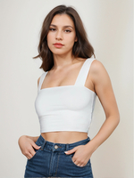 Hellhimmelblaues Cami-Oberteil mit Trägern am Hals lässig offene Schulter Lycra Spandex Damen-Camis