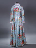 Hellhimmelblaues Retro-Kostüm Marie Antoinette-Kostüm für Damen mit Blumendruck und Rüschen aus Polyester Retro-Kostüm aus dem 18. Jahrhundert