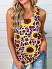 Hellrosa Cami-Top Jewel Neck Polyester Sonnenblumen Druckmuster Ärmelloses Camis-Top