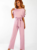 Hellrosa Jewel Neck Kurzarm Polyester Sommer Einteiler Outfit