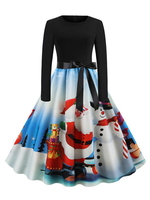 Hellschiefergrau Weihnachten-Motiv 50er jahre mode mit Reißverschluss Langarm und Rundkragen Polyester im Retro-Style knielang