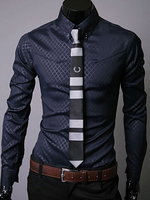 Hemd 2020 aus Regular Fit gemischten Baumwollen in Dunkelblau mit Plaidmuster