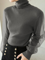 Hemd für Frauen Grau Polyester High Collar Casual Langarm Tops