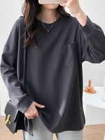 Hemd für Frauen Grau Polyester Jewel Neck Casual Langarm Tops
