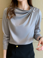 Hemd für Frauen Hellgraues schulterfreies lässiges Polyester-Oberteil mit langen Ärmeln