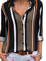 Hemd für Frauen Hunter Green Polyester V-Ausschnitt Streifen Langarm Casual Tops