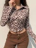 Hemd für Frauen Khaki Polyester Turndown Kragen Stretch Casual Polka Dot Buttons Langarm Bluse