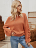 Hemd für Frauen Oragnge Red Oversized Plissee Jewel Neck Lässig Langarm Cotton Tops