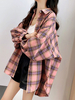 Hemd für Frauen Pink Plaid Turndown Collar Langarm Baumwollhemden