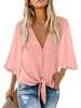 Hemd für Frauen Rosa V-Ausschnitt halbe Ärmel Polyester lässig Sommer Tops
