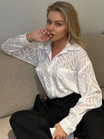 Hemd für Frauen; weißer Umlegekragen; lässig; lange Ärmel; Polyester-Oberteile