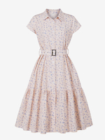 Hemdkleid mit Vintage-Blumendruck und Gürtel in der Taille für den Sommer 2025