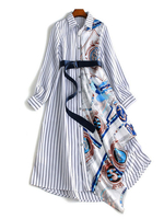 Hemdkleider Baby Blue Turndown Kragen Knöpfe Kurzarm Polyester Midi Kleid