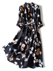 Hemdkleider Dark Navy Turndown Kragen Knöpfe Langarm Polyester Midi Kleid