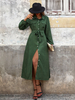 Hemdkleider Hunter Green Turndown Kragen Schärpe Lange Ärmel Polyester Midikleid Kleider