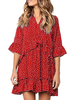 Hemdkleider Roter V-Ausschnitt mit halben Ärmeln Polka Dot Ruffle Polyester Sommerkleid