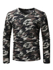 Herren Baumwolle Unterhemd Hunter Green Camo Print V-Ausschnitt Langarm Casual T-Shirt