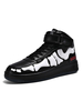 Herren Black Sneakers Gemütliche Kunstwerk Muster PU-Leder Runde Zehe Freizeitschuhe