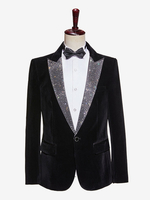 Herren Blazer aus schwarzem Samt mit glänzendem Muster Bühnenanzugjacke
