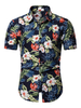 Herren Blumenhemd 2020 Gedruckt Navy Blau Kurze Ärmel Strand Shirt