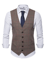 Herren Braune Weste mit V-Ausschnitt aus Wales Prince Button Up Suit Vest