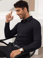 Herren Business Casual Langarm-Stretchhemden Einfarbige Hemden