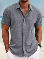 Herren Button-Down-Hemden kurzärmelig lässige Oberteile Strand Sommer Hochzeitshemden