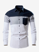 Herren Casual Patchwork Langarmhemden Revers Slim Fit Top