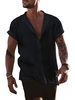 Herren Casual Shirt Jewel Neck Chic Schwarze Herrenhemden