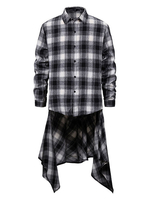 Herren Casual Shirt Turndown Kragen Color Block Plaid Weiß High Low Herren Shirts