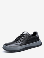 Herren Casual Sneakers Leder Atmungsaktiv Perforierte Plateau Chunky Casual Schuhe