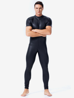 Herren Catsuit PU Leder Schwarz Kurzarm Jumpsuit