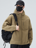 Herren Fleecejacke mit Kapuze langärmelig einfarbig warme Winter-Outdoorjacke