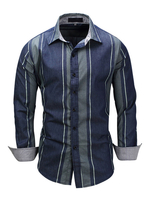 Herren Freizeithemd Blue Turndown Kragen Casual Oversized Stripes Shirts