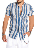 Herren-Freizeithemd Jewel Neck Chic bedruckte hellhimmelblaue Herrenhemden
