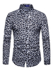 Herren Freizeithemd Leopard Print Button Down Slim Fit Langarm Schwarz Shirt