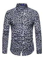Herren Freizeithemd Leopard Print Button Down Slim Fit Langarm Schwarz Shirt