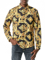 Herren-Freizeithemd Standkragen Lässig bedruckte schwarze Paisley-Herrenhemden