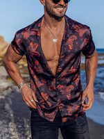Herren-Freizeithemd Turndown Collar Chic Printed tiefviolette Herrenhemden