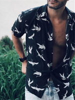 Herren-Freizeithemd Turndown-Kragen Chic Printed Dark Navy Herrenhemden