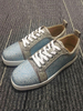 Herren Freizeitschuhe Pastellblau Runde Zehen Strass Kunstwerk Schnürung Herrenschuhe Schuhe