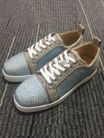 Herren Freizeitschuhe Pastellblau Runde Zehen Strass Kunstwerk Schnürung Herrenschuhe Schuhe