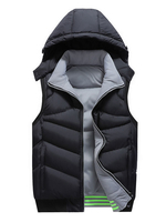 Herren Gepolsterte Weste Mit Kapuze Winter Gilet Cotton Fill Zipper Schwarze Pufferjacke