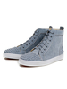 Herren Graue Turnschuhe Wildleder Leder Runde Zehen Nieten Schnüren High Top Skateschuhe