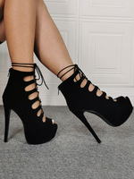 Herren High Heel Sexy Sandalen Schwarz Micro Wildleder Oberer Stiletto Absatz Plus Size Sexy Schuhe