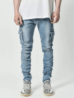 Herren Jeans Casual Distressed Antik Design Skinny Hellhimmelblau Denim Hosen