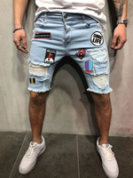Herren Jeans Casual Distressed Antik Design Skinny Hellhimmelblau Denim Shorts