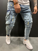 Herren Jeans Chic Distressed Antik Design Skinny Hellhimmelblau Schwarze Jeanshose