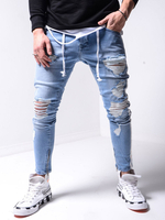 Herren Jeans Herrenmode Jeans Chic Distressed Antik Design Skinny Grau Hellhimmelblau
