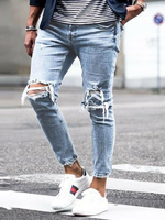 Herren Jeans Herrenmode Jeans Chic Distressed Antik Design Skinny Hellhimmelblau Hellhimmelblau